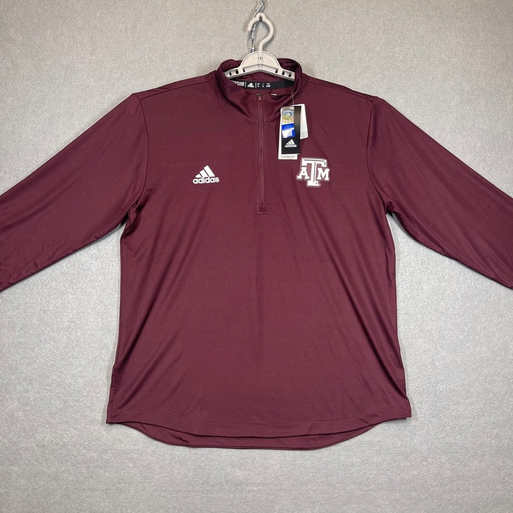 Texas A&M Aggies Pullover Mens Large Maroon Red Adidas Aeroready 1/4 Zip NCAA